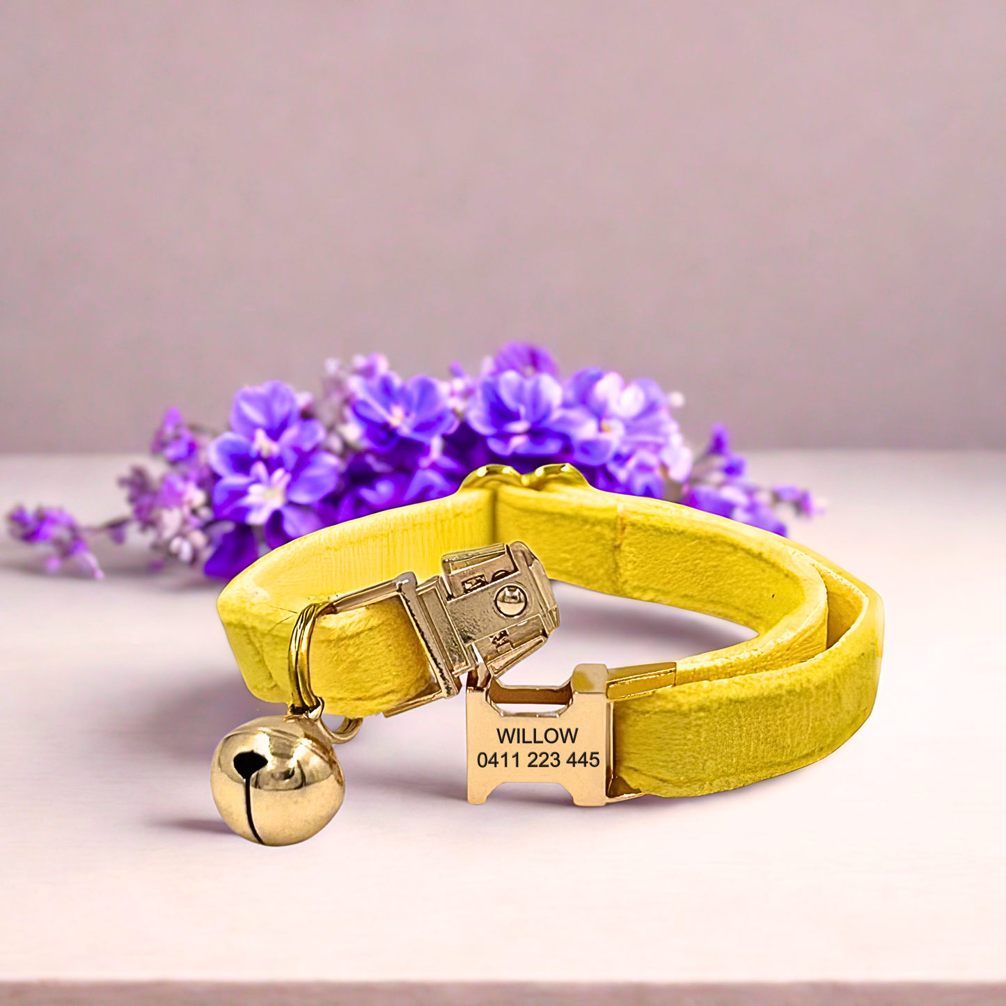 Yellow Velvet | Cat Collar | Personalised