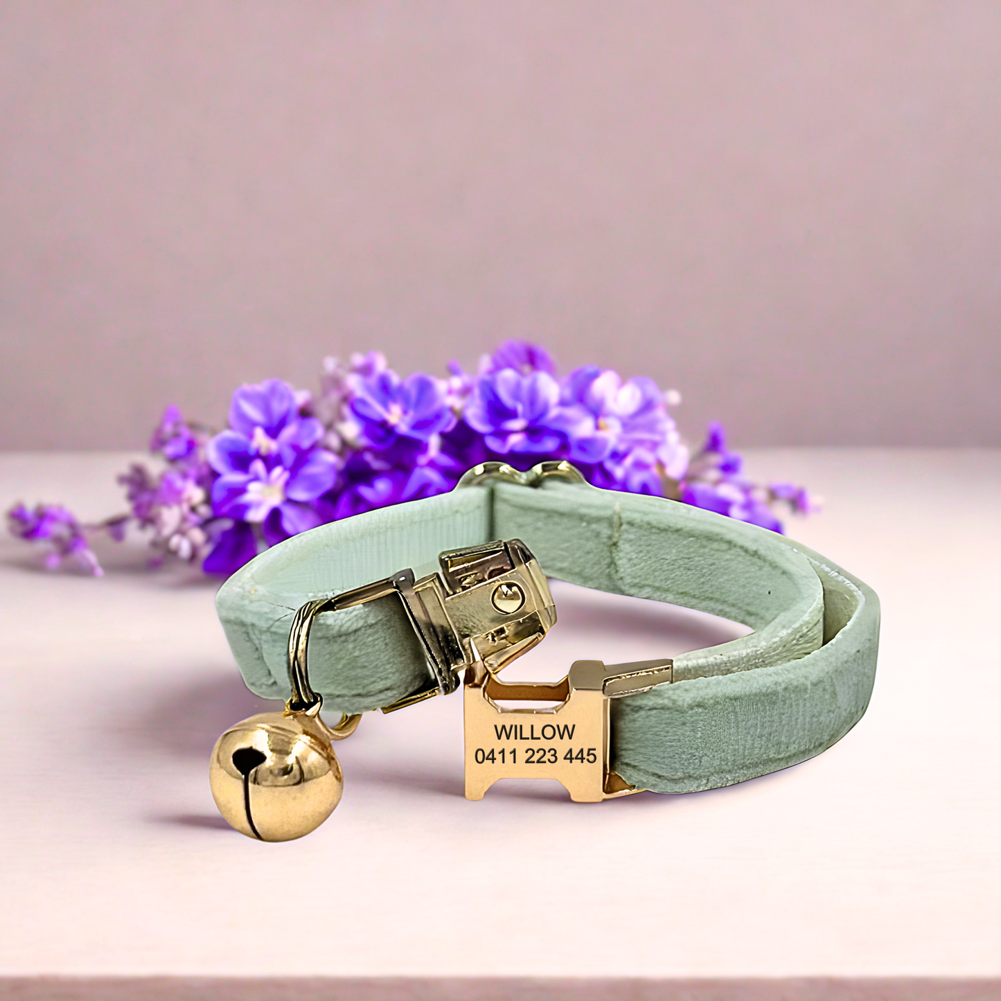 Sage Green Velvet | Cat Collar | Personalised