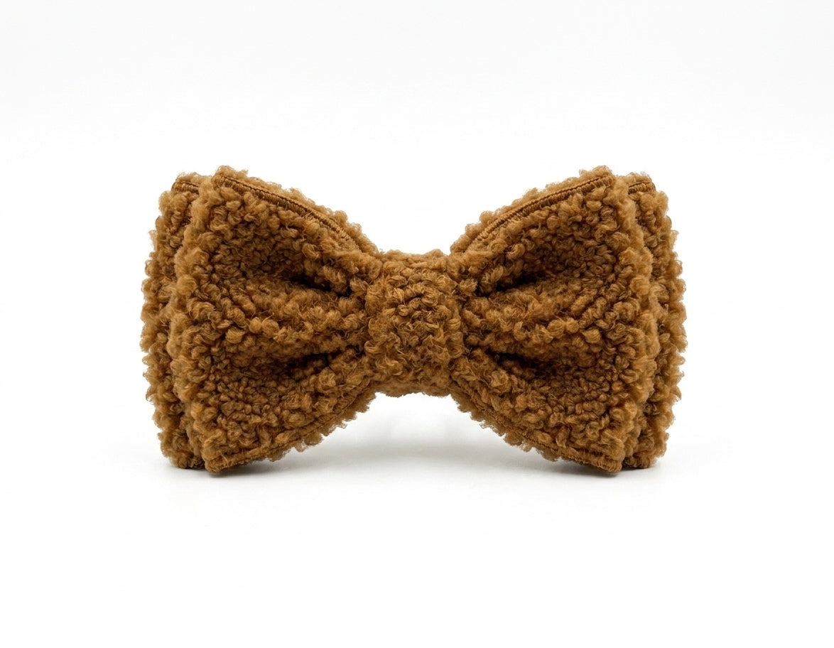 Khaki Brown Fluffy Bow Tie
