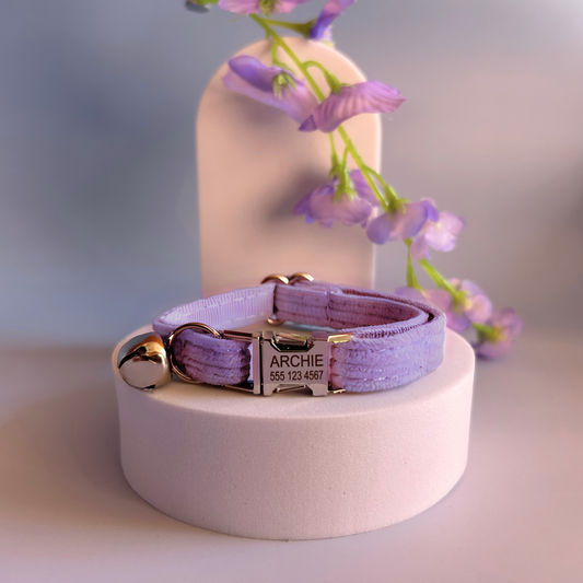Lavender Corduroy | Cat Collar | Personalised