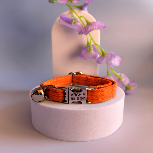 Orange Corduroy | Cat Collar | Personalised