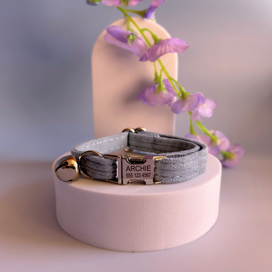 Grey Corduroy | Cat Collar | Personalised
