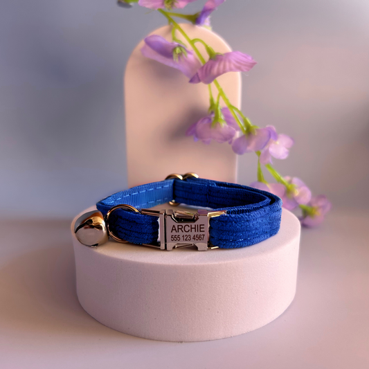 Blue Corduroy | Cat Collar | Personalised