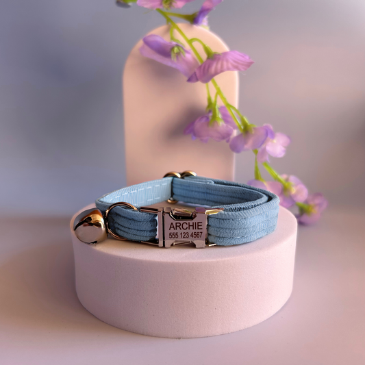 Baby Blue Corduroy | Cat Collar | Personalised