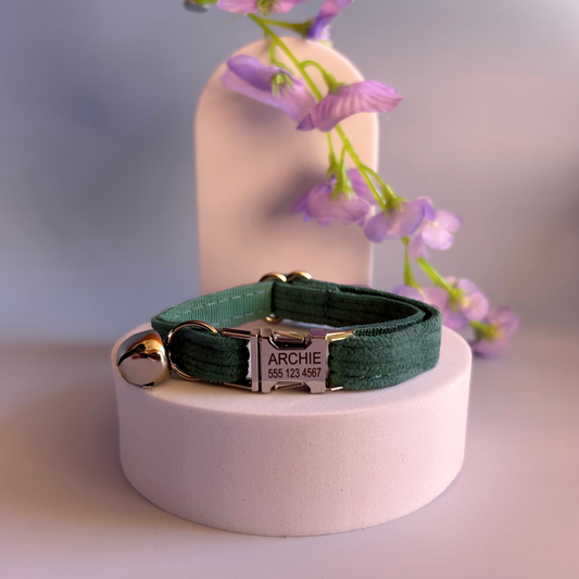 Forest Green Corduroy | Cat Collar | Personalised