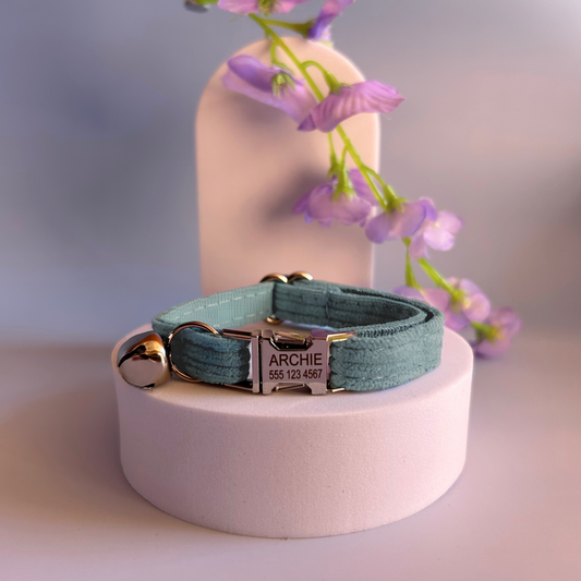 Mint Corduroy | Cat Collar | Personalised