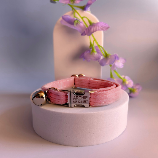 Baby Pink Corduroy | Cat Collar | Personalised