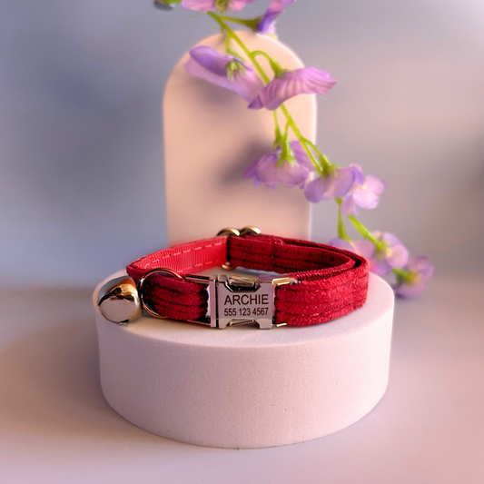 Red Corduroy | Cat Collar | Personalised