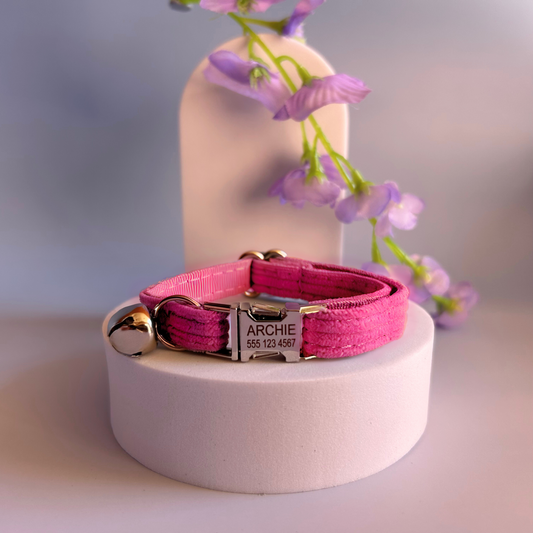Rose Pink Corduroy | Cat Collar | Personalised