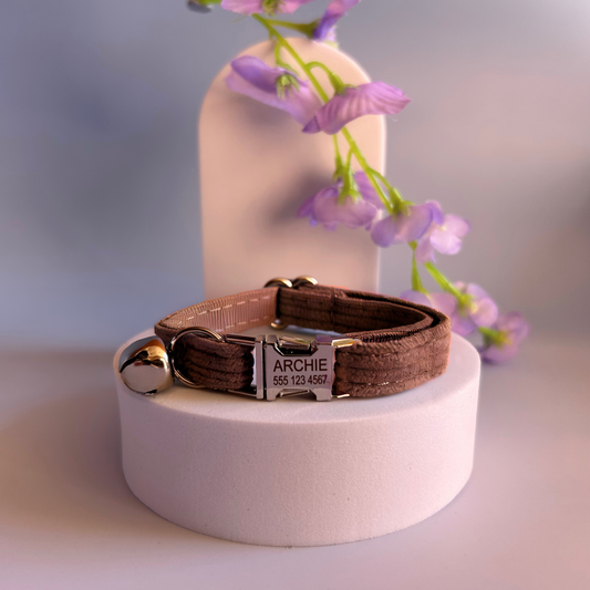 Chocolate Brown Corduroy | Cat Collar | Personalised