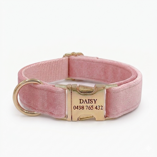 Baby Pink Velvet Dog Collar | Personalised