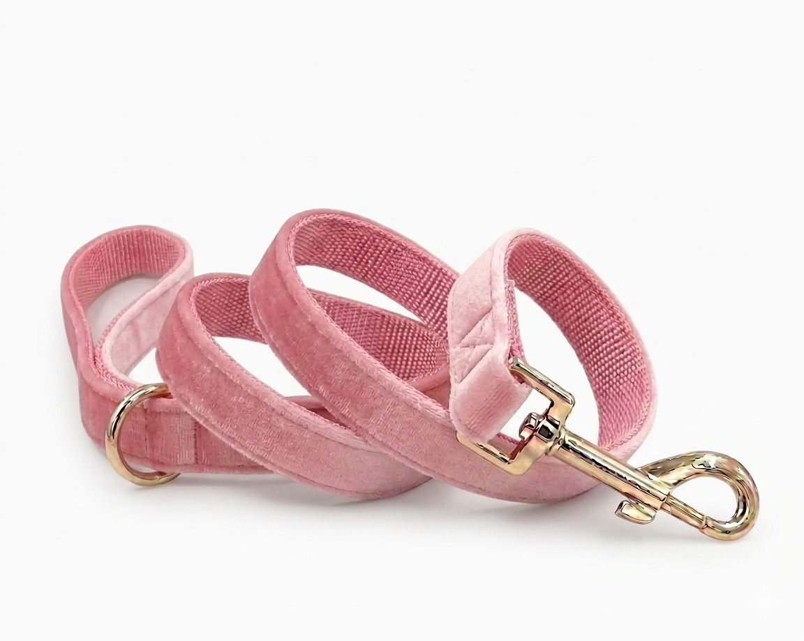 Baby Pink Velvet Dog Leash | Customisable