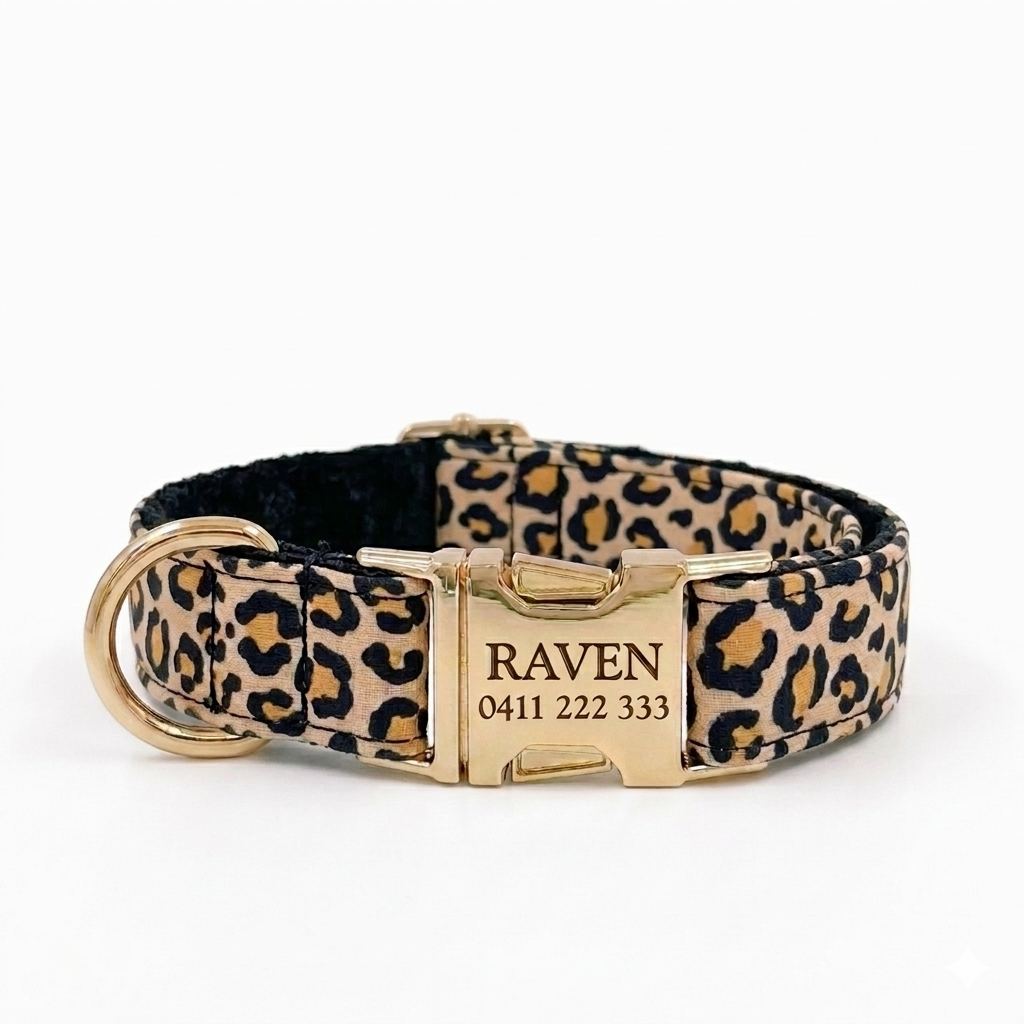 Black Leopard Dog Collar | Personalised