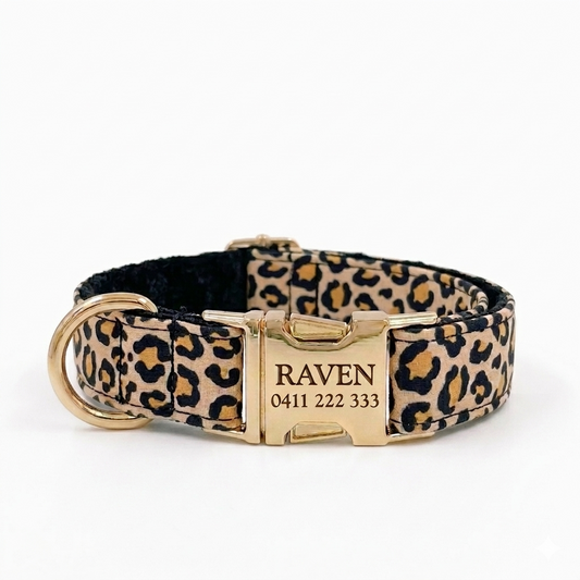 Black Leopard Dog Collar | Personalised