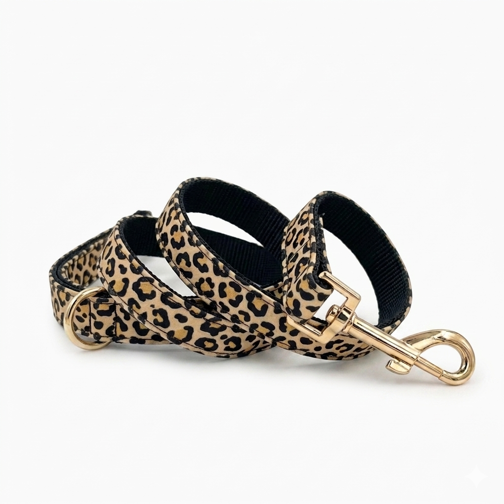 Black Leopard Dog Leash | Customisable