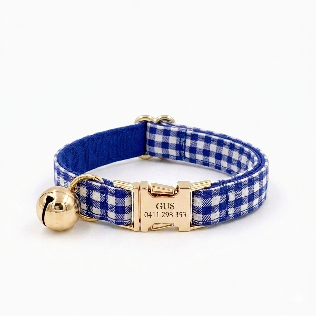 Blue Plaid Cat Collar | Personalised