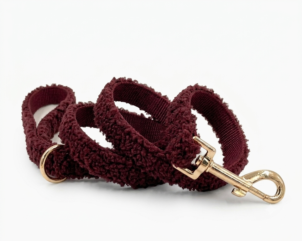 Burgundy Fluffy Dog Leash | Customisable