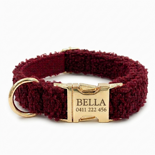 Burgundy Fluffy Dog Collar | Personalised