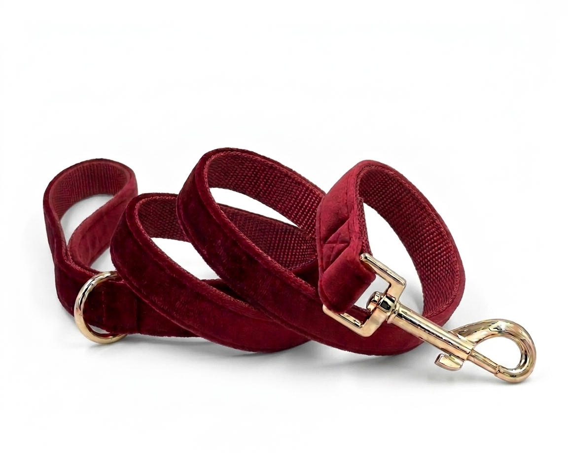 Burgundy Velvet Dog Leash | Customisable