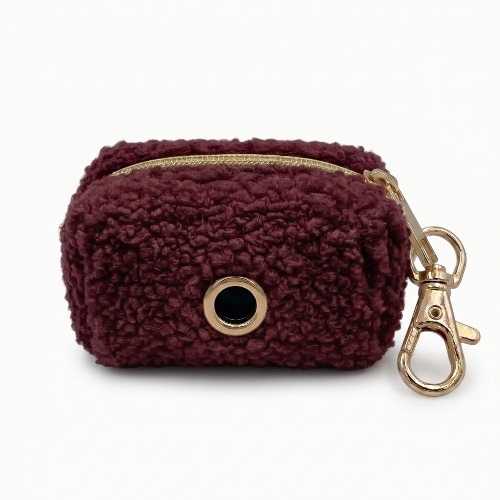 Burgundy Fluffy Poop Bag Holder | Customisable