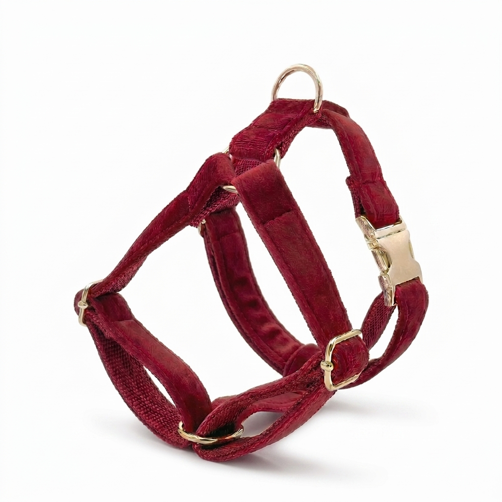 Burgundy Velvet Dog Harness | Customisable