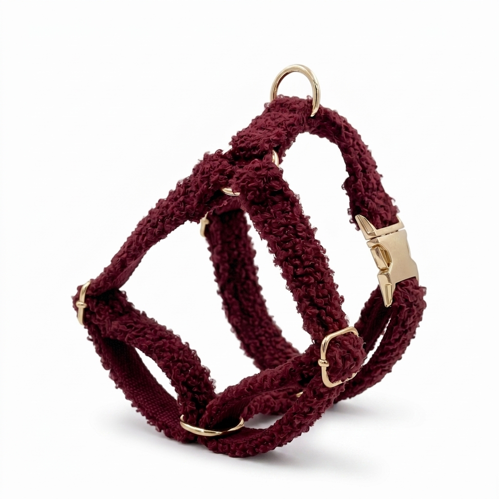 Burgundy Fluffy Dog Harness | Customisable