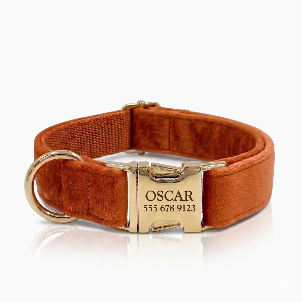 Caramel Velvet Dog Collar | Personalised