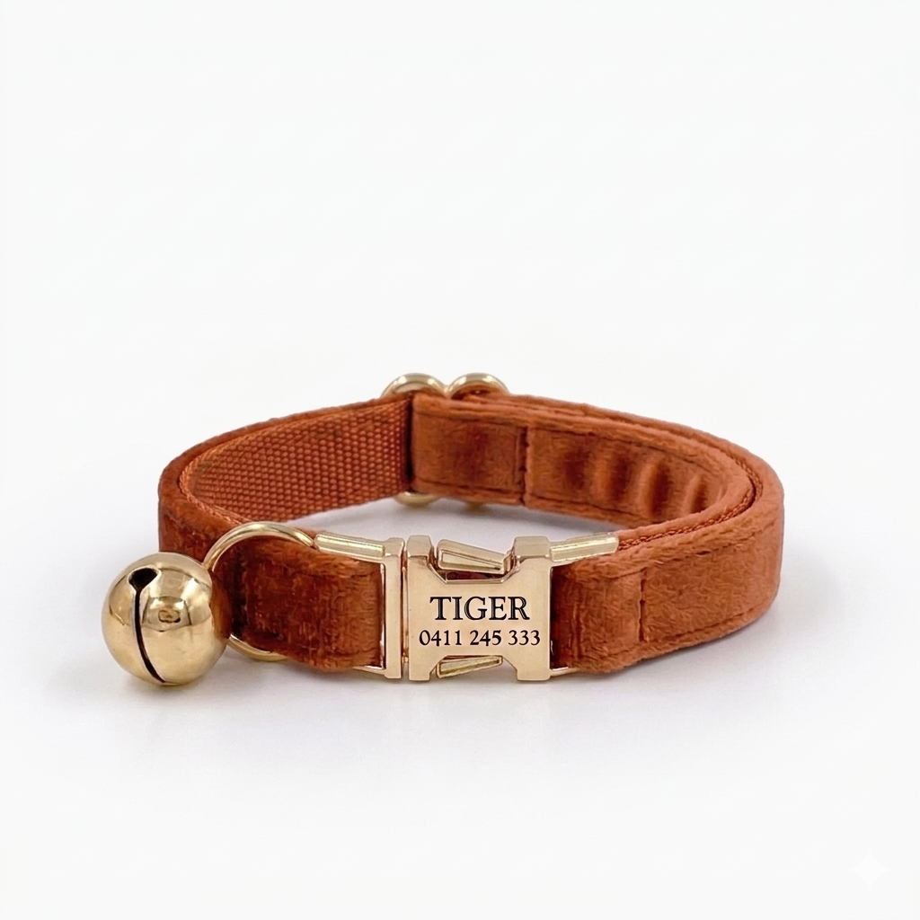 Caramel Velvet Cat Collar | Personalised