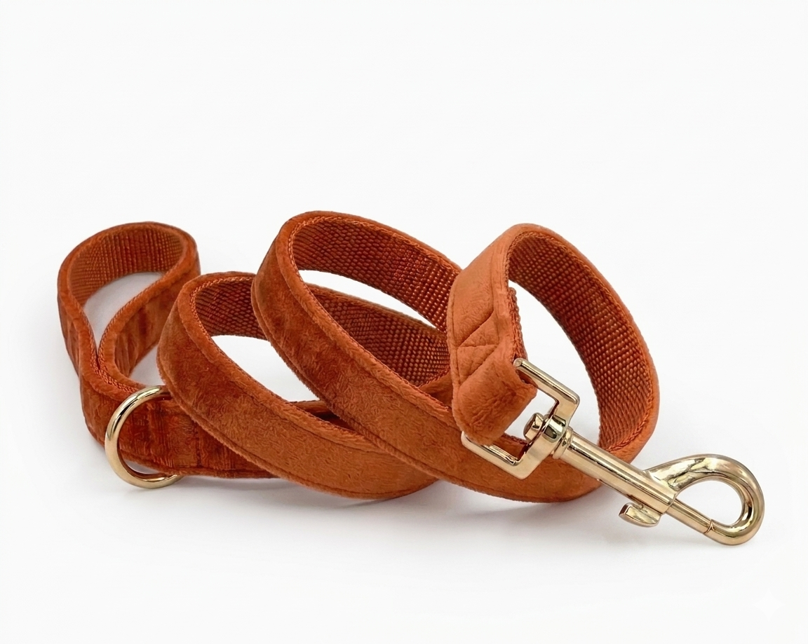 Caramel Velvet Dog Leash | Customisable