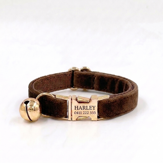 Chocolate Velvet Cat Collar | Personalised