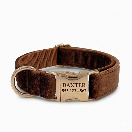 Chocolate Velvet Dog Collar | Personalised