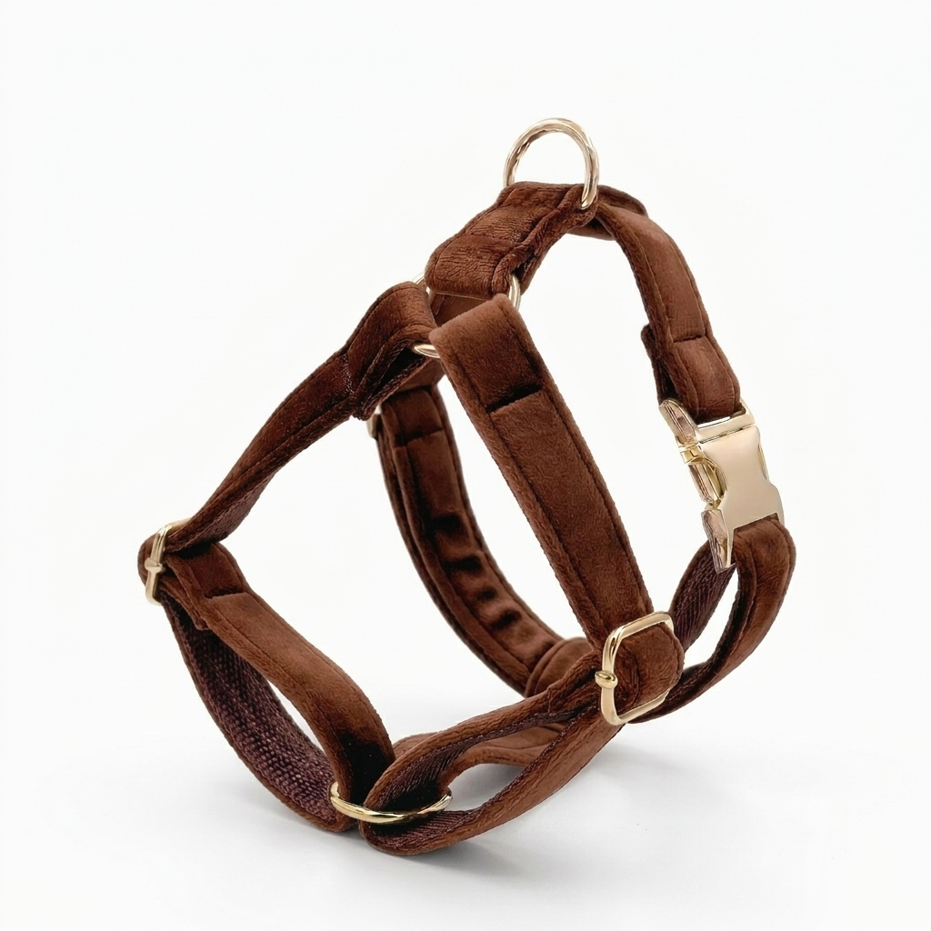 Chocolate Velvet Dog Harness | Customisable