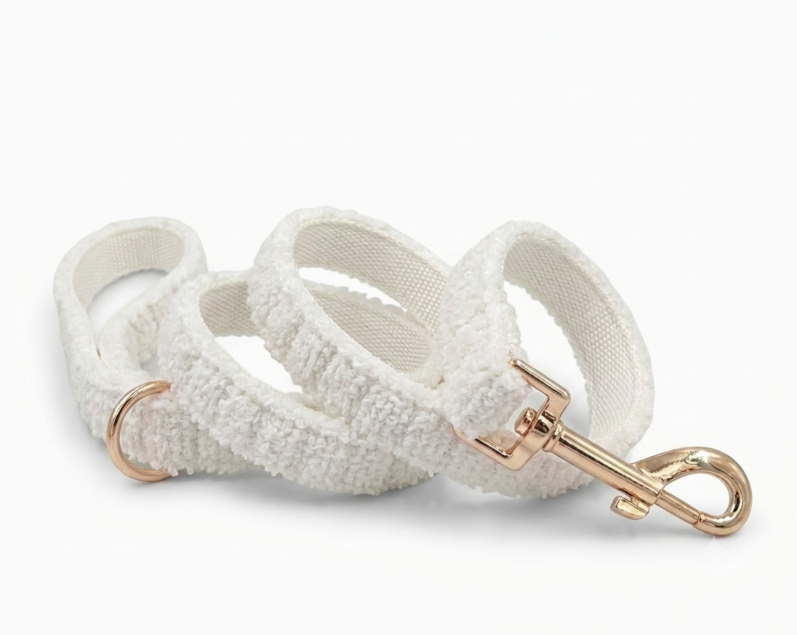 Cotton White Fluffy Dog Leash | Customisable