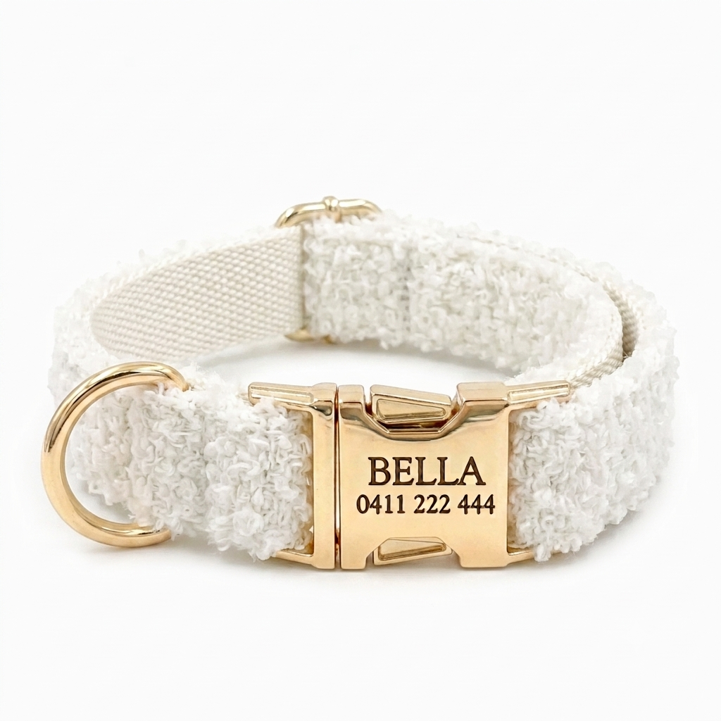 Cotton White Fluffy Dog Collar | Personalised