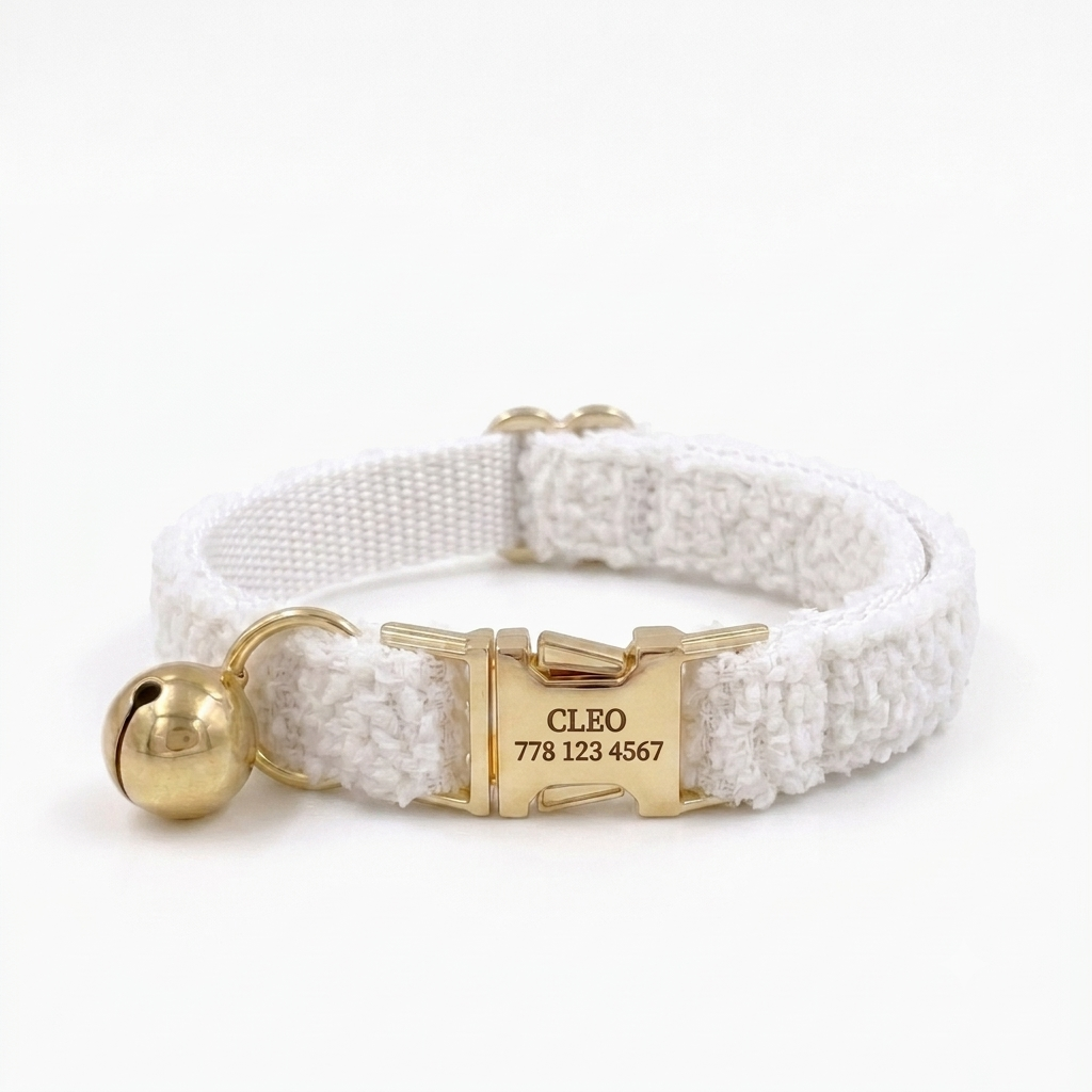 Cotton White Fluffy Cat Collar | Personalised