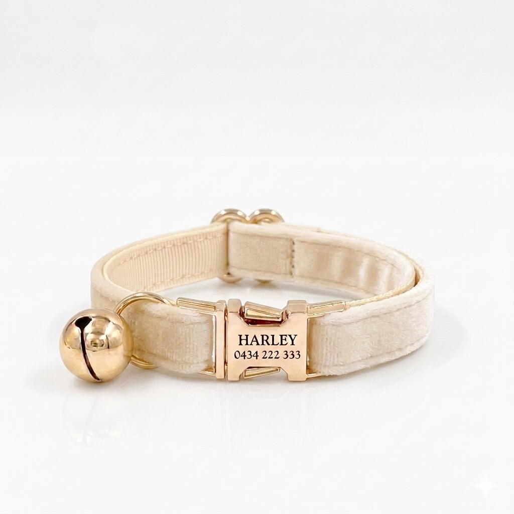 Cream Velvet Cat Collar | Personalised