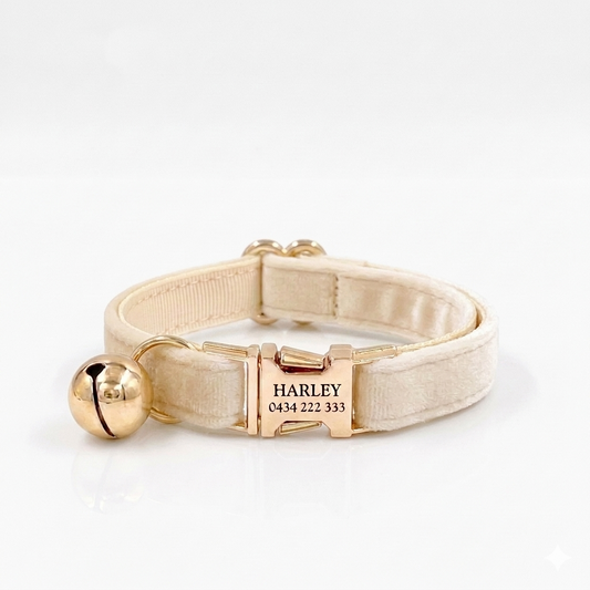 Cream Velvet Cat Collar | Personalised