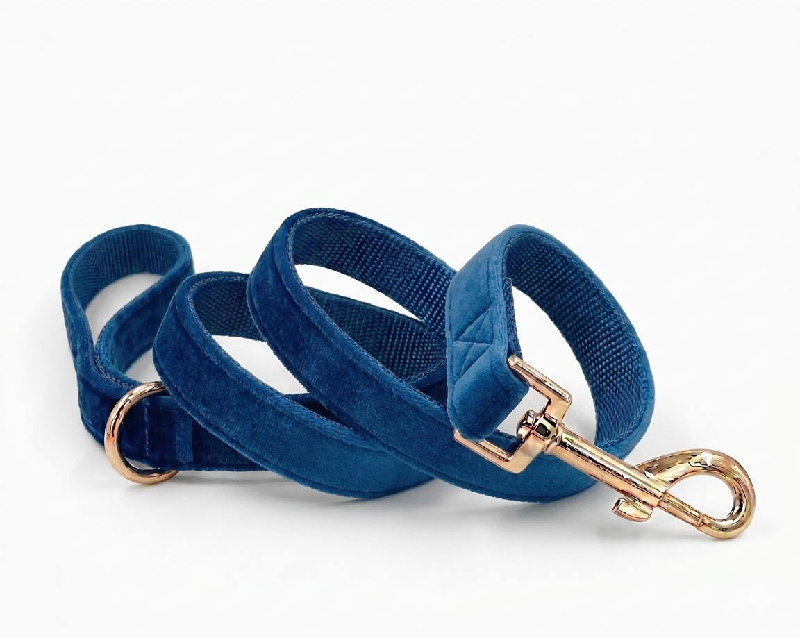 Dark Blue Velvet Dog Leash | Customisable