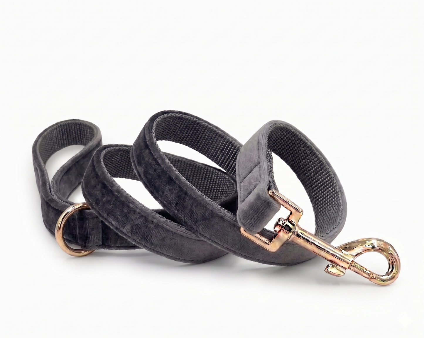 Dark Grey Velvet Dog Leash | Customisable