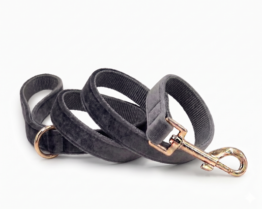 Dark Grey Velvet Dog Leash | Customisable