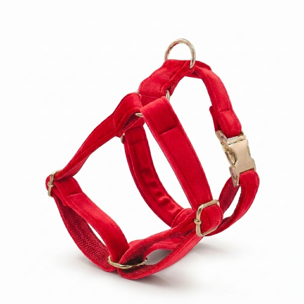 Red Velvet Dog Harness | Customisable