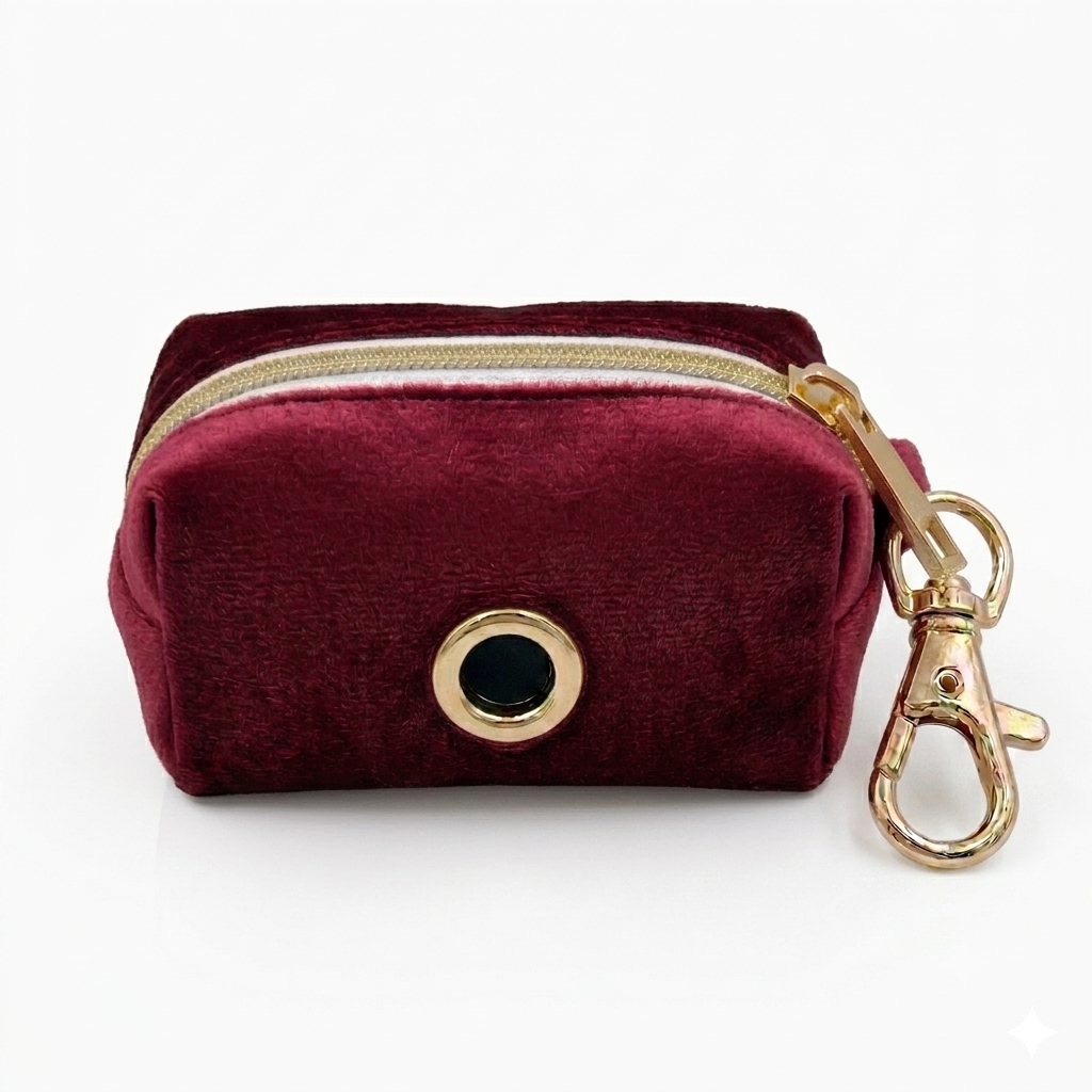 Burgundy Velvet Poop Bag Holder | Customisable