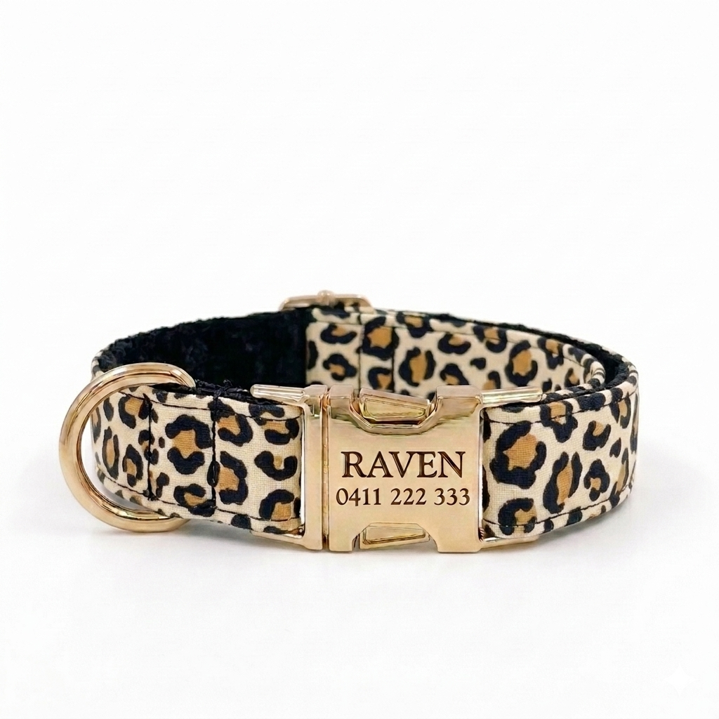 Black Leopard Dog Collar | Personalised
