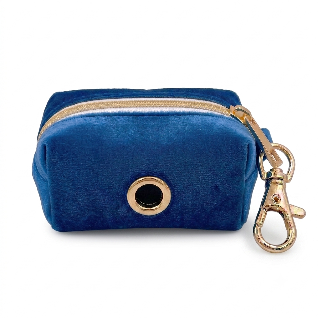 Dark Blue Velvet Poop Bag Holder | Customisable