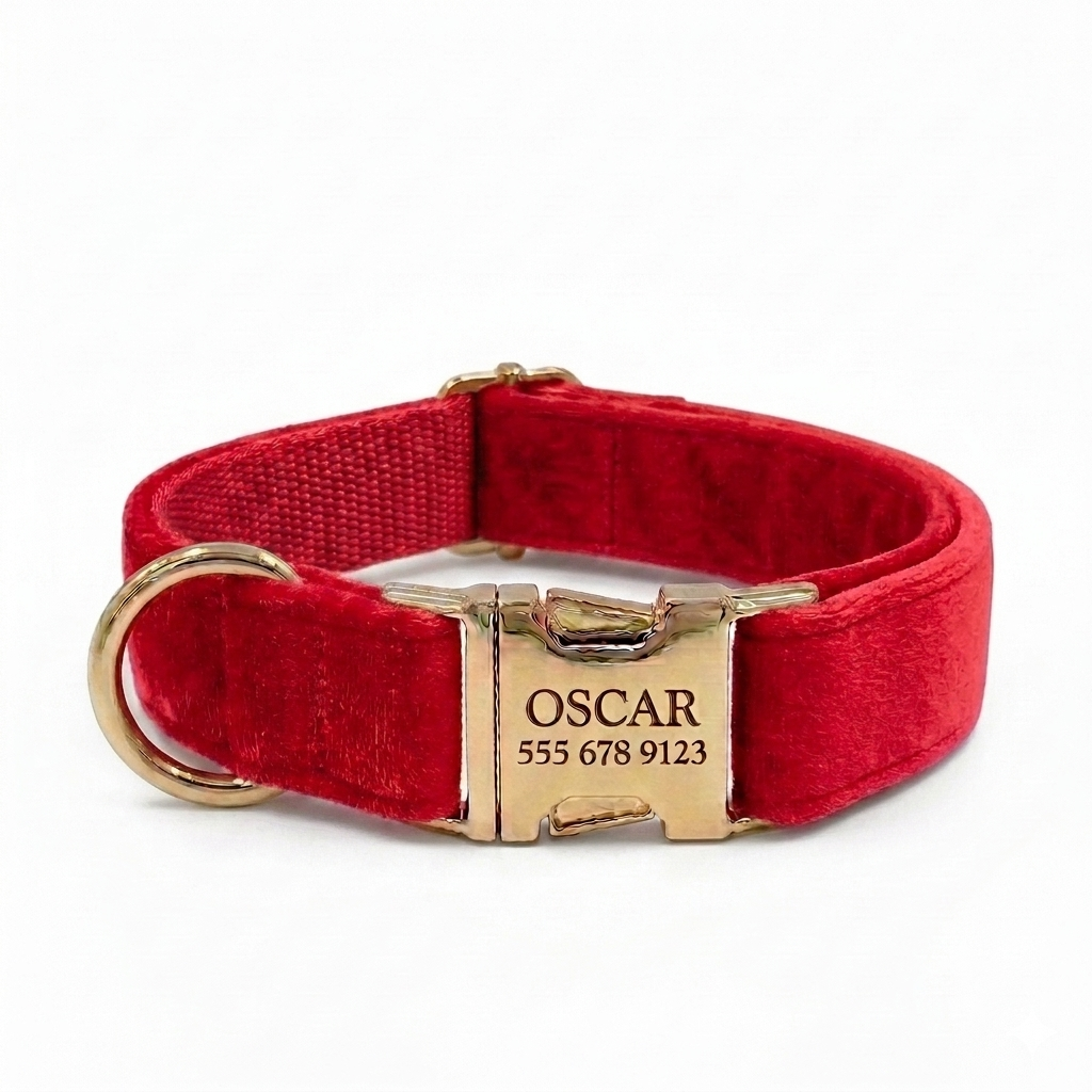 Red Velvet Dog Collar | Personalised