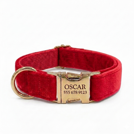 Red Velvet Dog Collar | Personalised