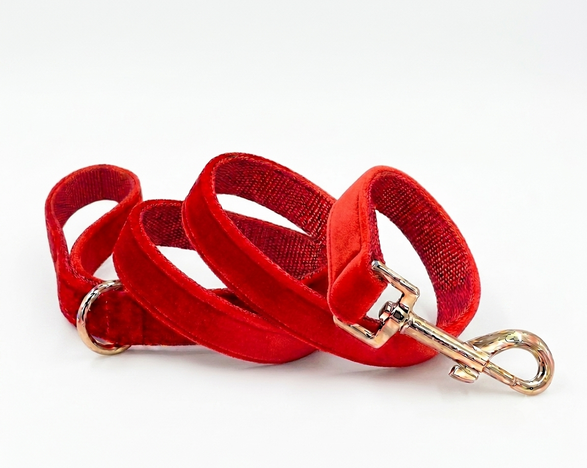 Red Velvet Dog Leash | Customisable