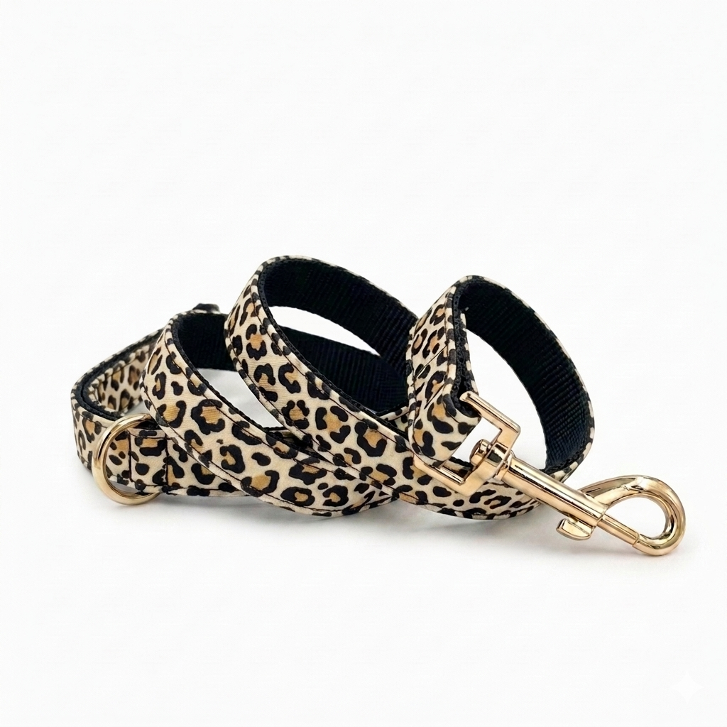Black Leopard Dog Leash | Customisable