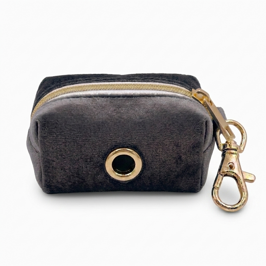 Dark Grey Velvet Poop Bag Holder | Customisable
