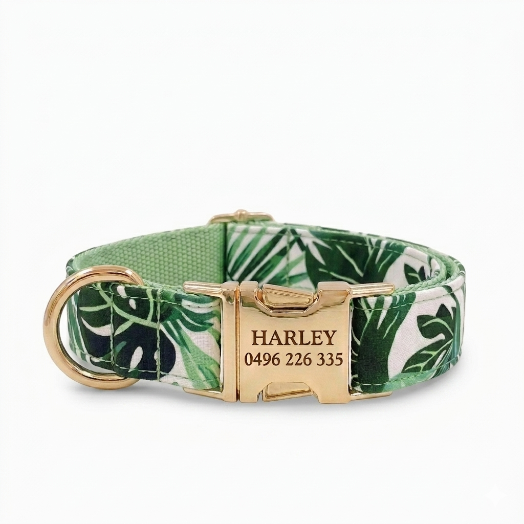 Green Leaf Dog Collar | Personalised